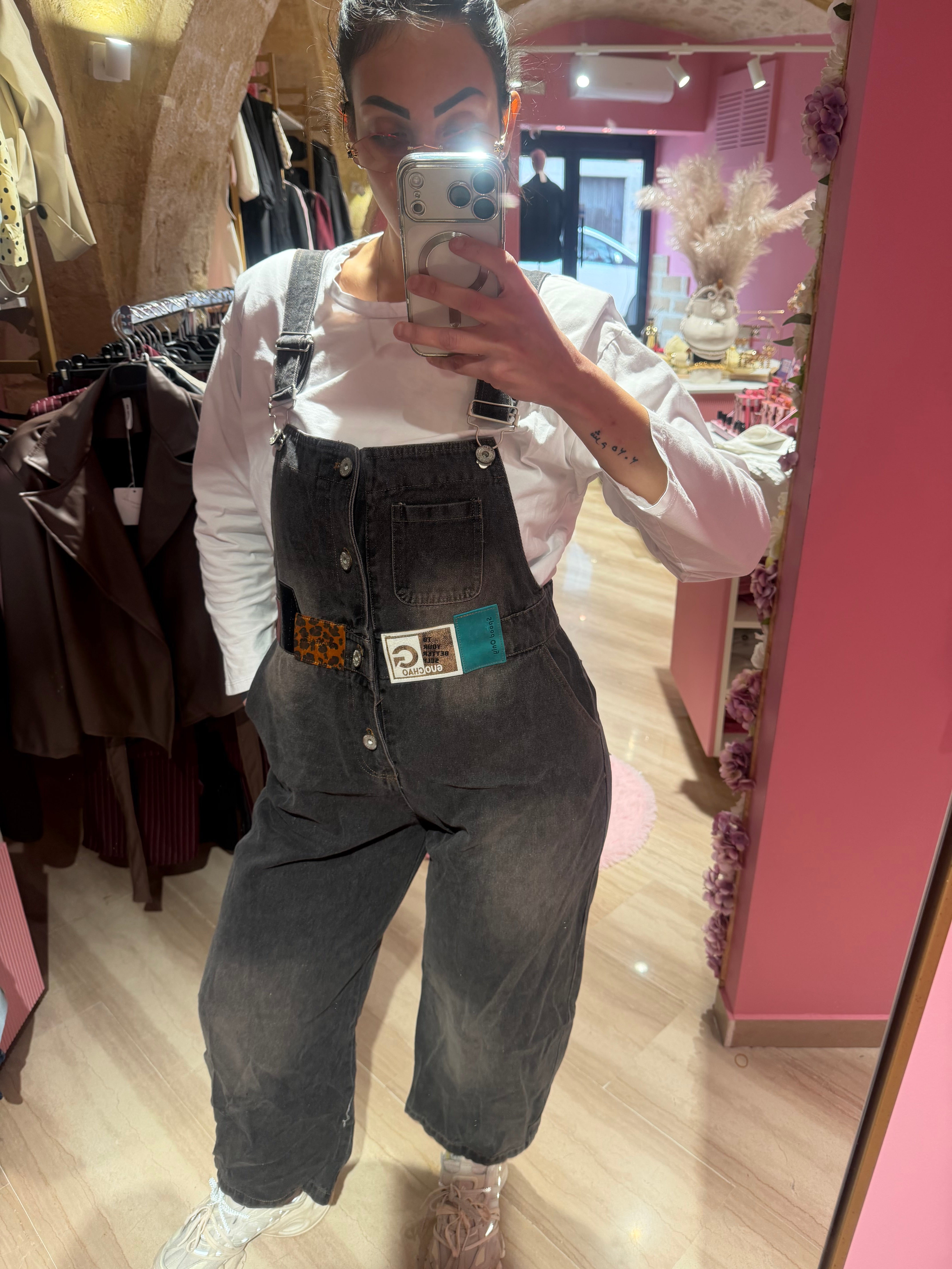 Salopette denim nera