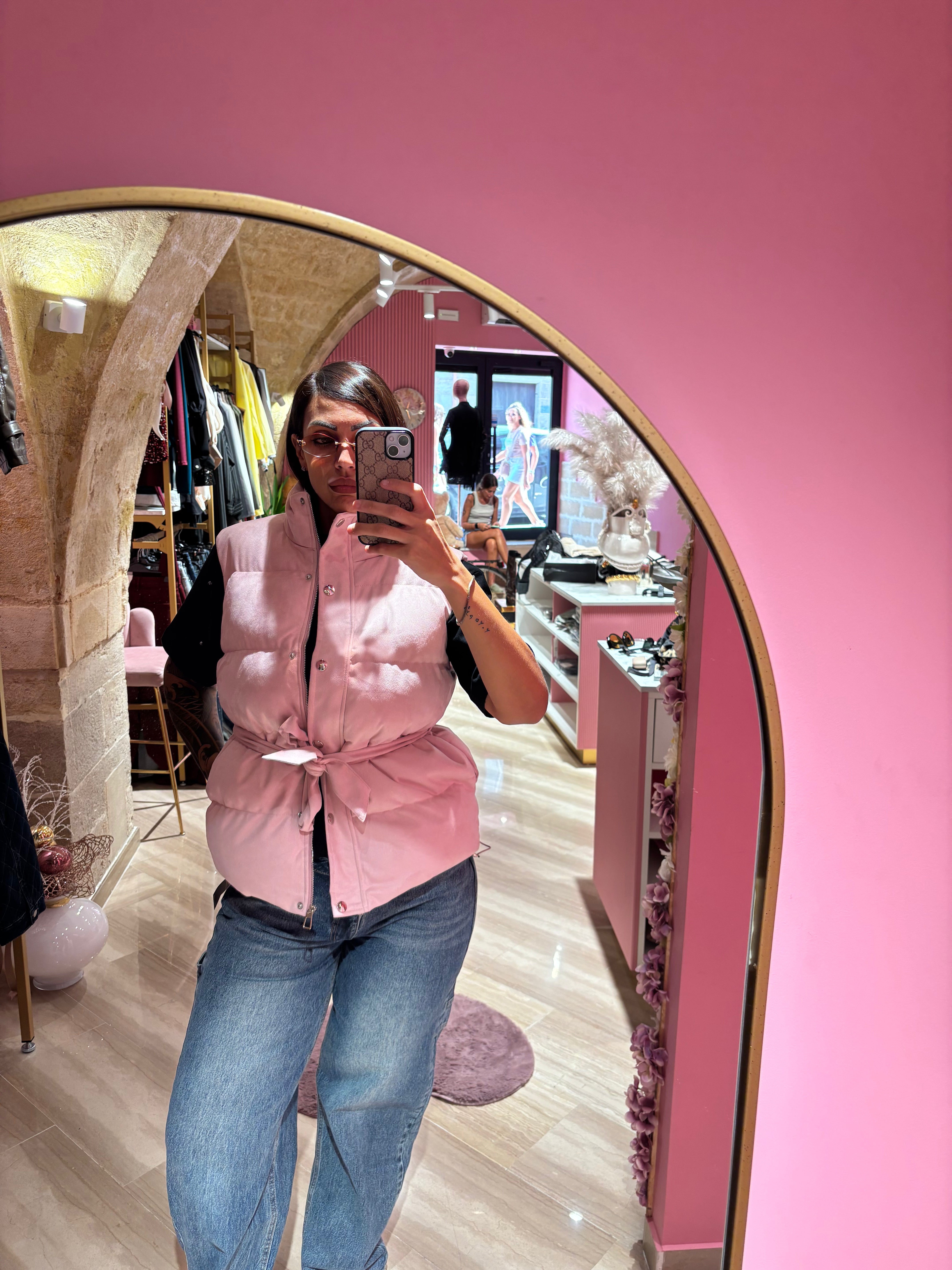SMANICATO BOMBER IN VELLUTO ROSA