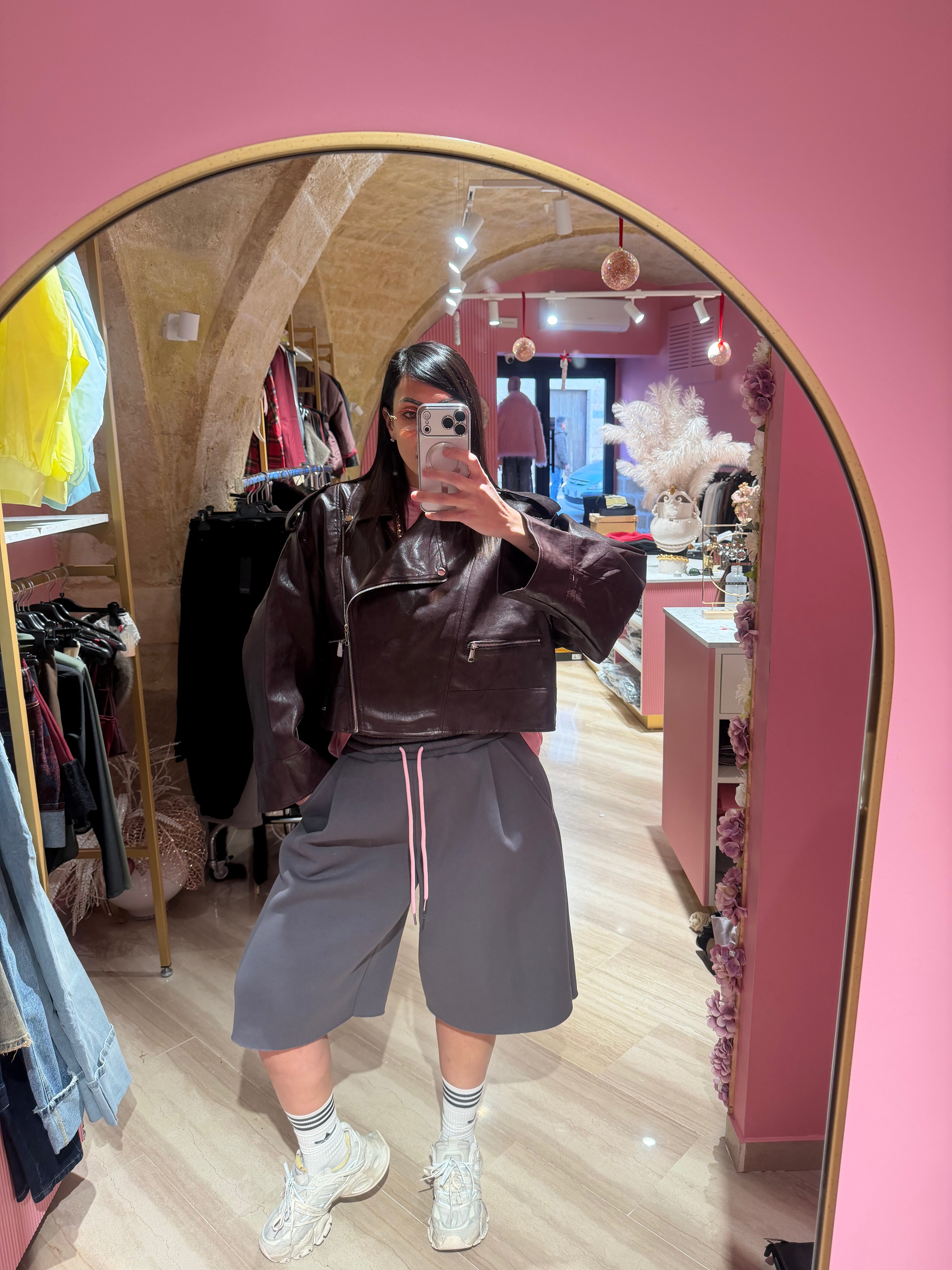 giacca in ecopelle bordeux modello over