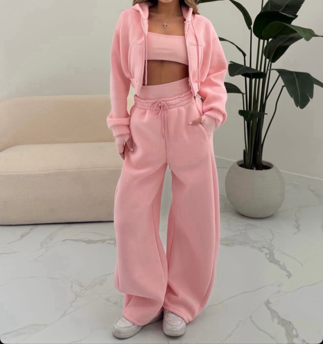 coordinato tuta tre pezzi rosa