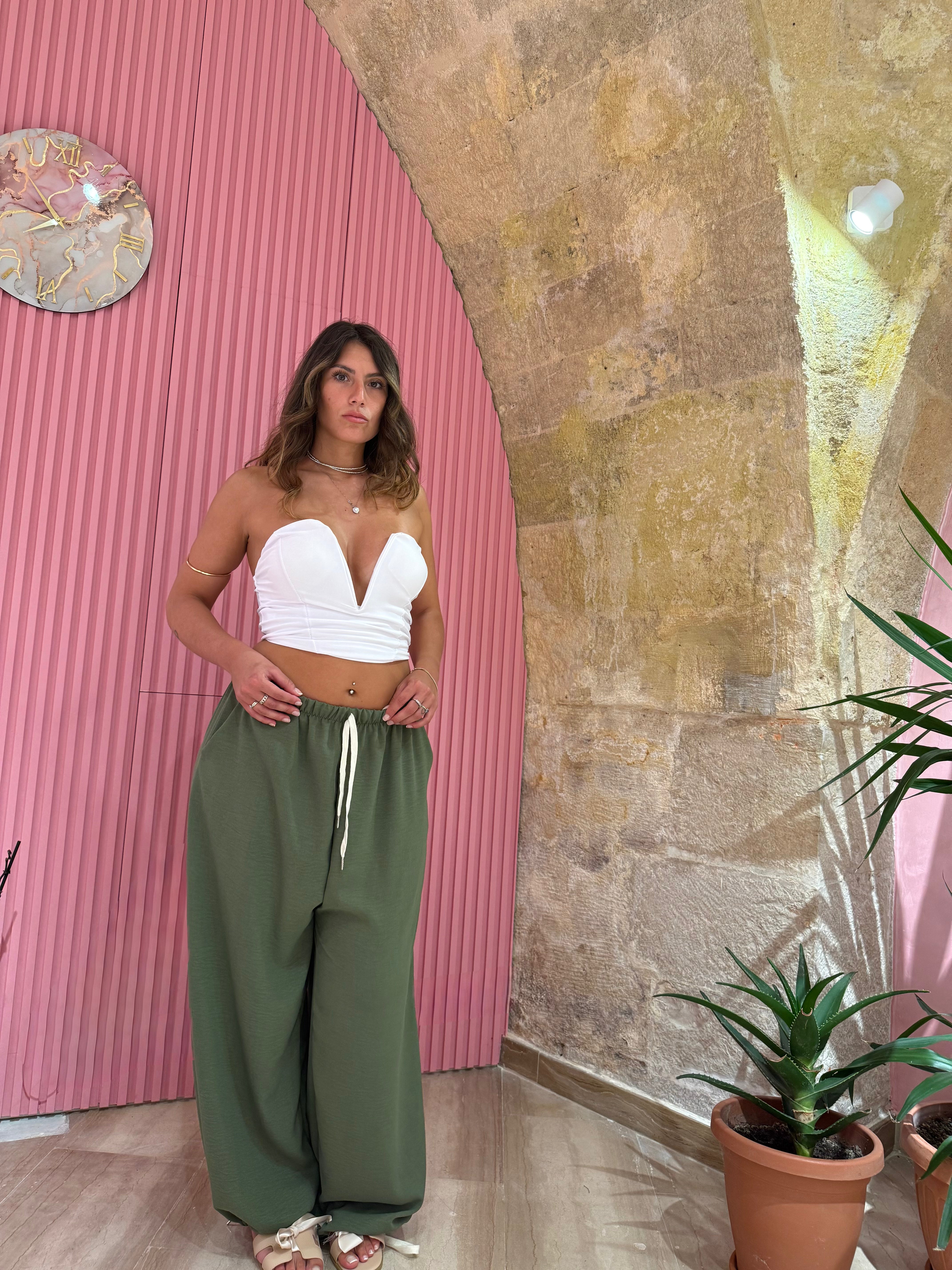 pantalone lino verde