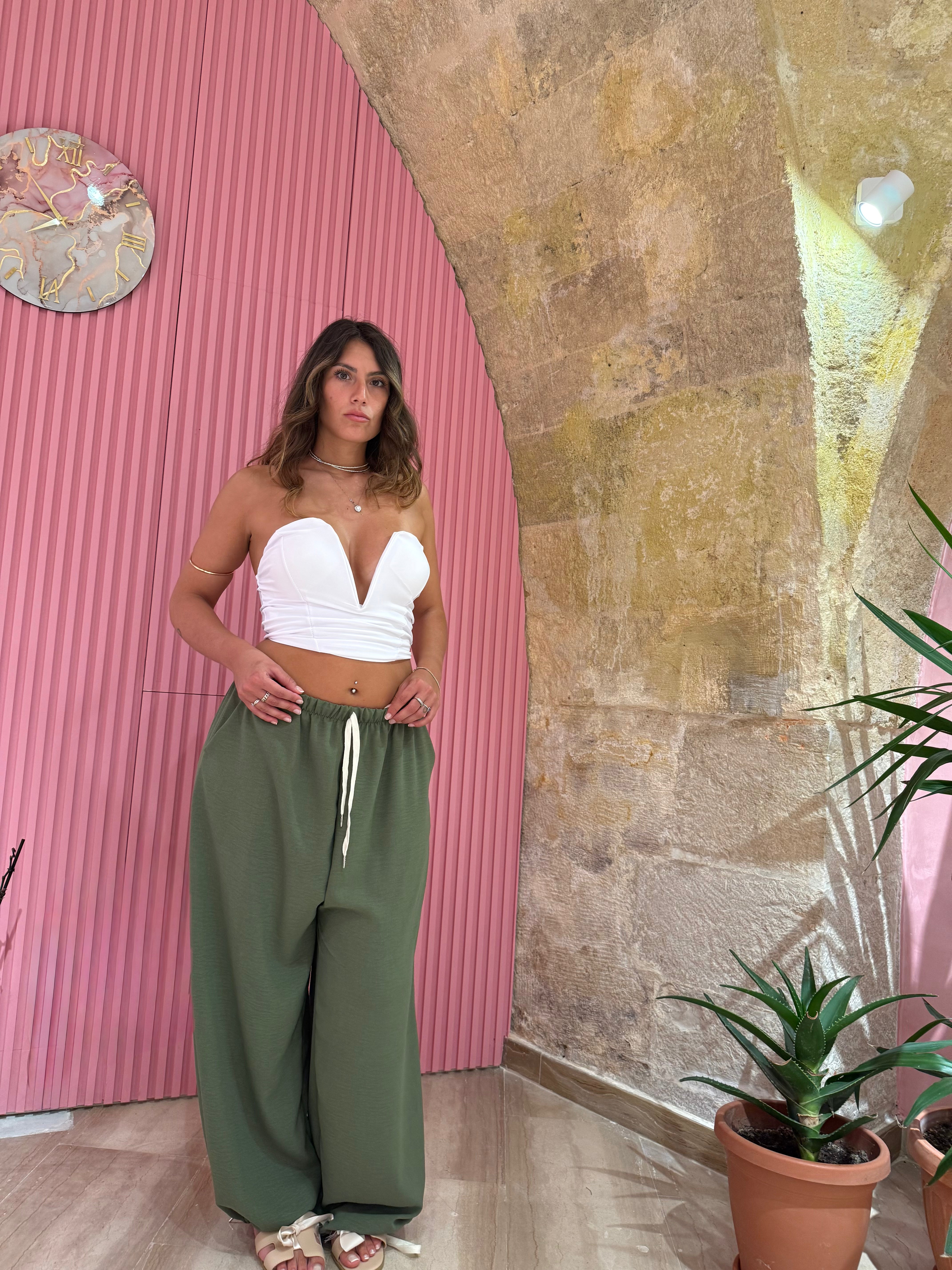 pantalone lino verde