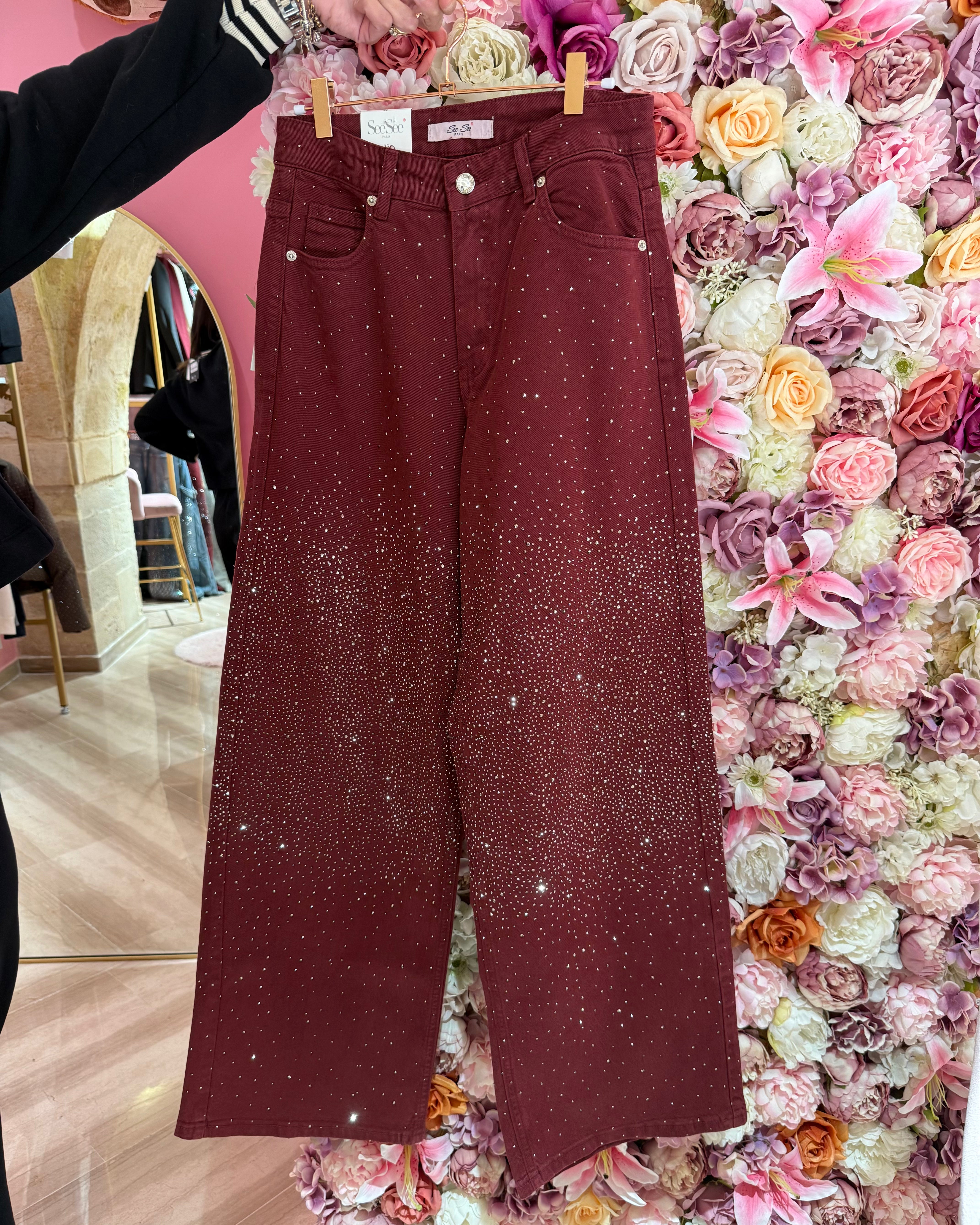 JEANS BRILLANTINATO BORDEAUX